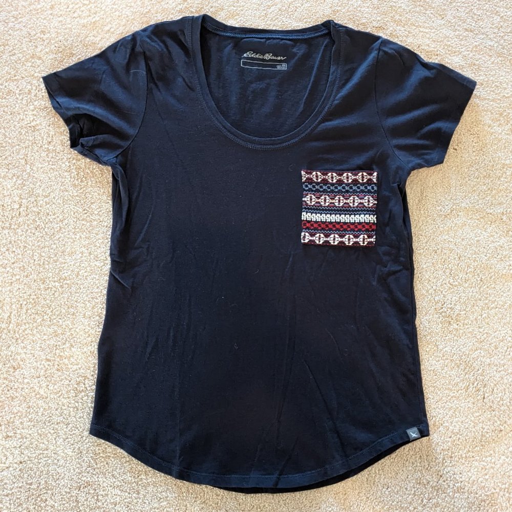 Navy Red White and Blue Eddie Bauer Pocket Tee Size XS